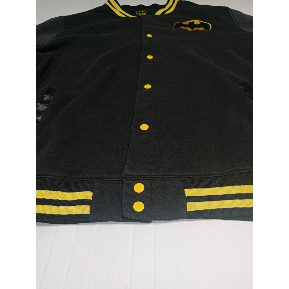 DC Comics Batman Varsity Jacket XL Black Yellow Snap Front‎ Long Sleeve Bomber - Picture 4 of 13